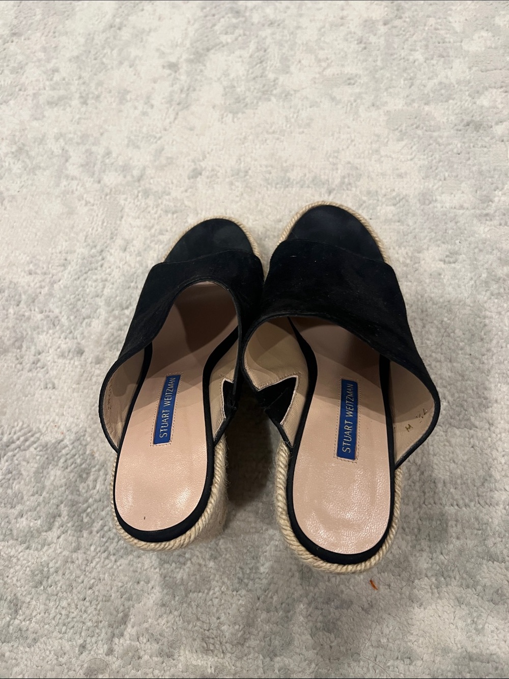 Stuart Weitzman Black Suede Espadrille Wedge Slides - Picture 2 of 4